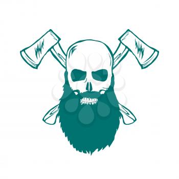 Skull with beard and Crossed Axes Vector illustration