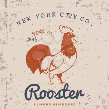 Vintage Rooster Illustration. T-shirt Design. Vector illustration