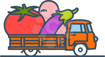 Colorful Truck with Giant Vegetables. Vector illustration