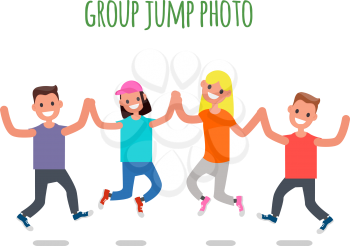 Group Jump Photo. Flat design Characters. Vector illustration