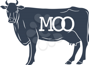 Cow Silhouette with Moo text. Vector illustration