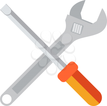 Wrench and screwdriver flat icon isolated on white background Vector Illustration