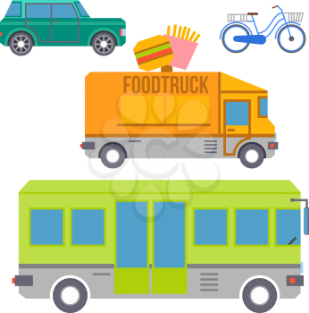 City transport set of colorful flat icons. Vector illustration