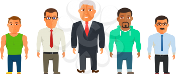Business Dressed and Casual Dressed People standing on white background Cartoon Characters. Vector illustration