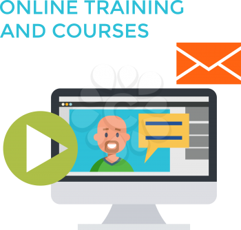 Online Training Courses Icon. Flat design Monitor. Vector illustration