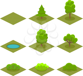 Set of Trees and Bushes Isometric Style for Game. Vector illustration