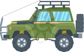 Offroad Vehicle with mud tire and roof rack. Vector illustration