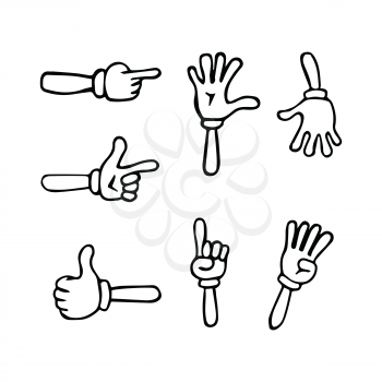 Cartoon hands. Gloved hands. Vector isolated illustration symbols set