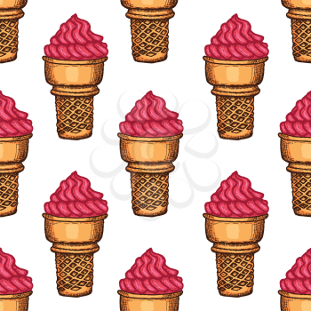 Ice cream cone Seamless Pattern Sketch. Hand drawn. Vector illustration