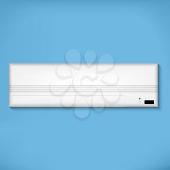 White air conditioner in a blue wall, with background