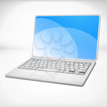 metallic 3d rendering of a laptop with blue graphics