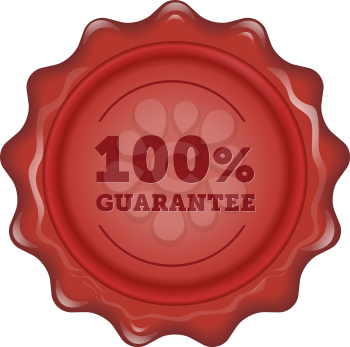 Guarantee red wax seal over white background