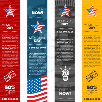 vertical memorial day banner set with icons and sample text