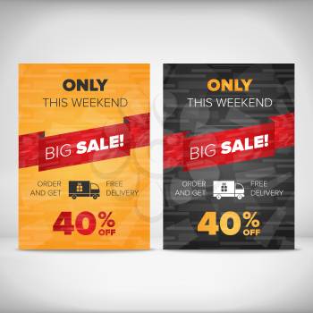 Big sale discount flyer templates with sample text and delivery icon