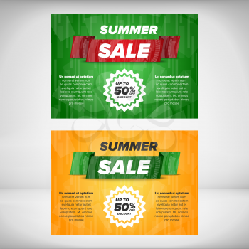 Summer sale discount flyer templates with sample text and award icon
