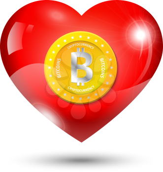 Golden bitcoin in a red shiny heart