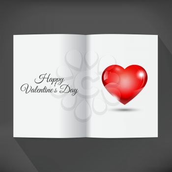 Blank open book for your wishes with heart and text Happy Valentines Day.