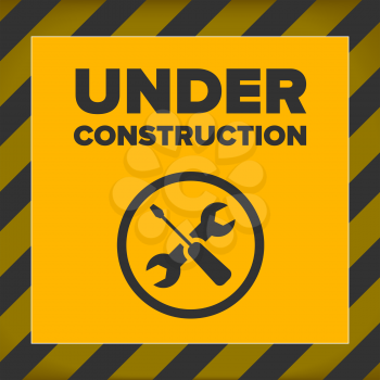 Under construction sign design for website, with abstract orange background
