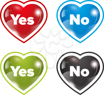 Dating hearts set with yes and no sign with different colors