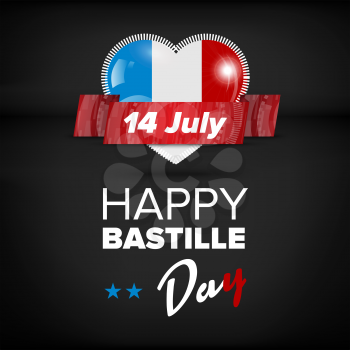 14th July Bastille Day of France. Happy Bastille day card. Celebration background with heart and text