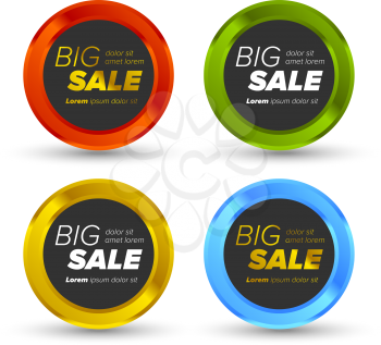 Colorful Vector Big Sale Tags In shiny circles