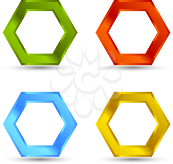 Different colors hexagon shape set with shadows