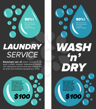 Laundry service banners with bubbles and water drop