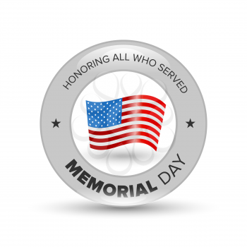 Memorial day badge with USA flag on white background