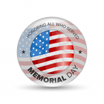 Memorial day badge with USA flag on white background