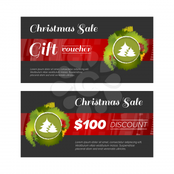 Gift voucher with christmas sale and black background