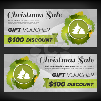 Gift voucher with christmas sale and gray background