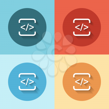 development html flat icon set on color backgrounds