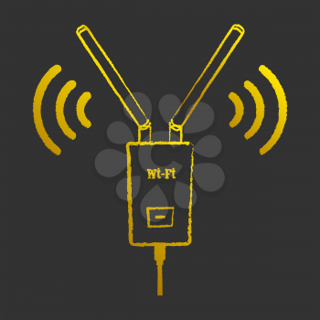 Golden Wi-Fi vintage icon on black background