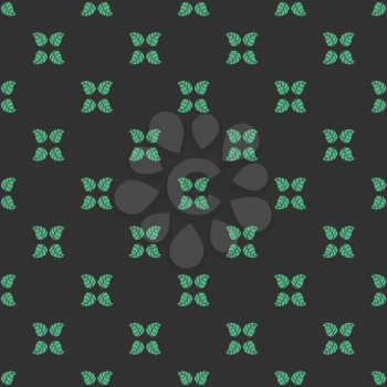 Green Leaves seamless pattern design on black