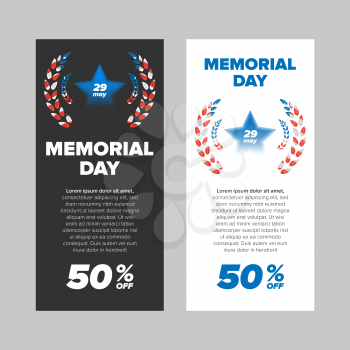 Memorial day sale banner with leaves and usa flag