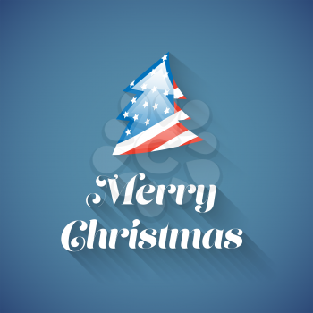 Merry Christmas banner with USA flag on blue background