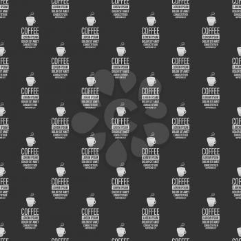 Coffee seamless pattern with cup and sample text
