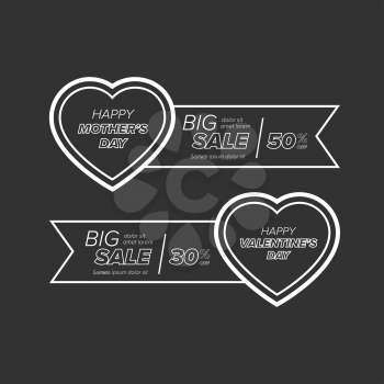 Valentine's Day Sale banners set with red and black backgrounds