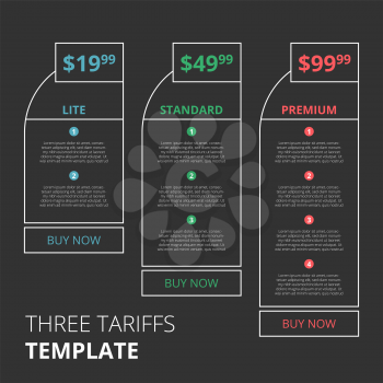 Price list, three tariffs for website or landing page