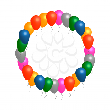 Colored Helium balloons circle vector frame with white background
