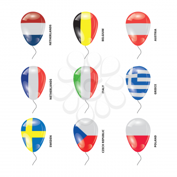 Shiny Balloons with European Countries flags set