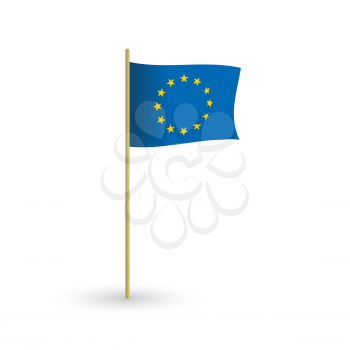 European Union waving vector flag with the flagpole on the white background