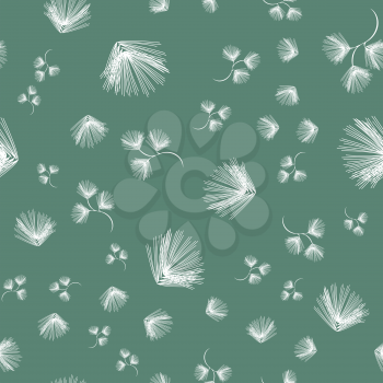 Pinetree branches seamless pattern on a green background