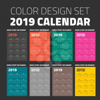 pocket calendar set 2019 on different color backgrounds