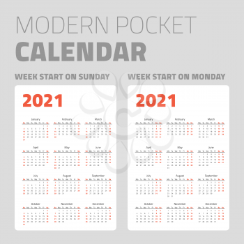Modern pocket calendar on white background design set 2021