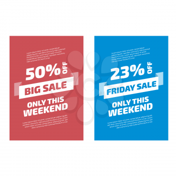 Big and friday sale banners set on red and blue backgrounds