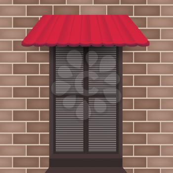 Vector awning on doors with jalousie  and brown brick wall