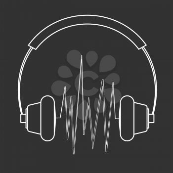 Outline headphones illustration on a black background