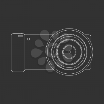 Outlined photo camera on a black background