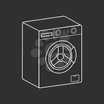Outlined washed machine illustration on black background